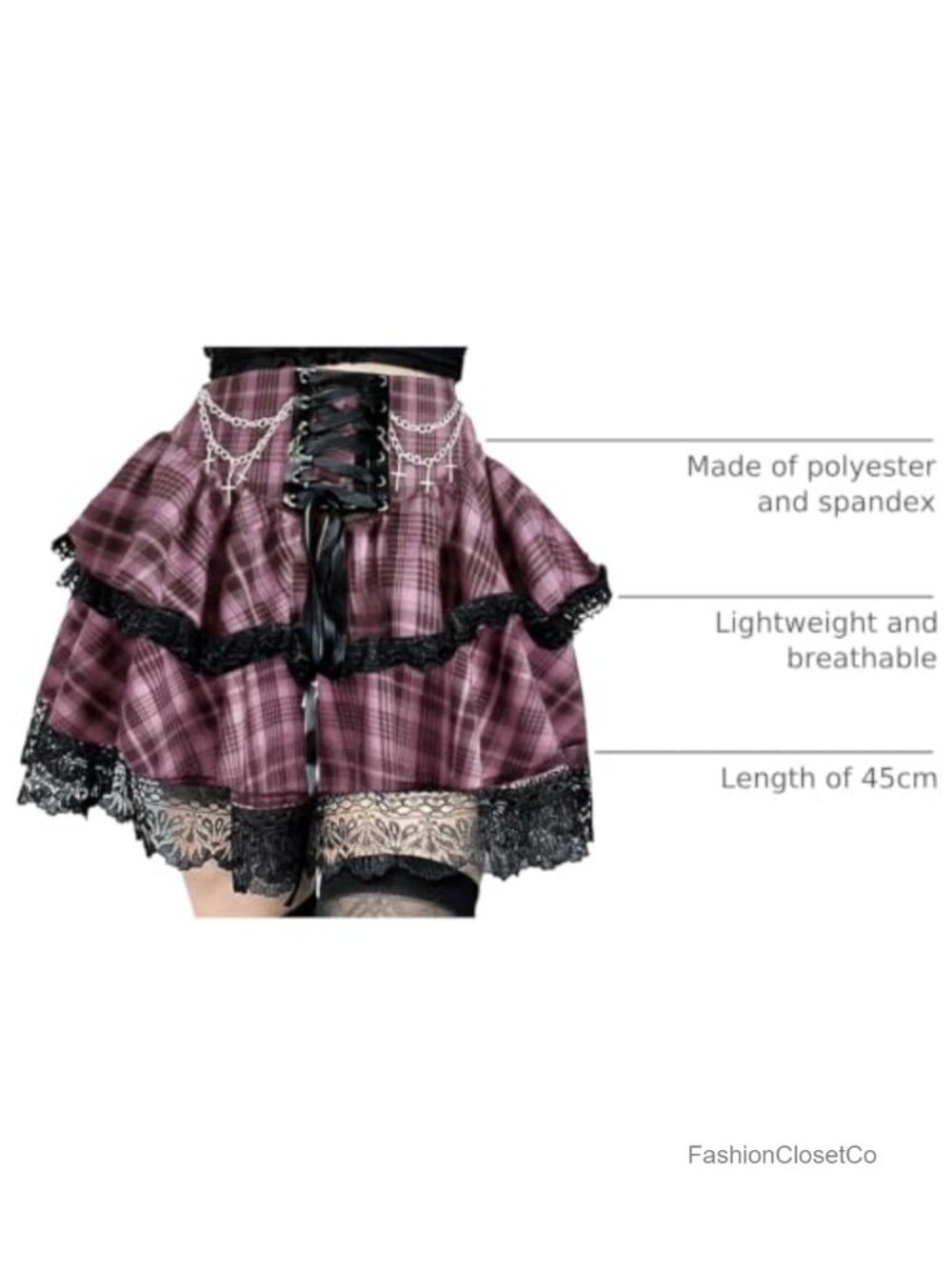 Gothic Punk Lace Up Double Layered Ruffles High Waist A-Line Skirt - Picture 2 of 5